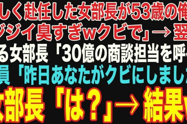 【朗読スカッと総集編】新しく赴任した女部長が53歳の俺に「加齢臭きつwジジイは今日でクビw」その翌日、女部長「今日の30億の商談担当を呼べ」社員「昨日あなたがクビにしました」【修羅場】